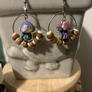 Colorful Beaded Mushroom Earrings